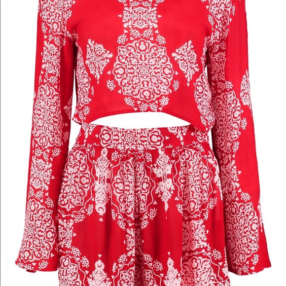 Boohoo Red Tribal Print Shorts Co-Ords Set - Picture 3 of 8